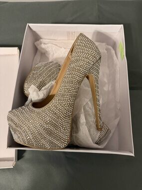 Steve Madden Crystal Embellished Silver Platform Stilettos